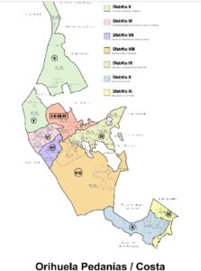 Mapa Orihuela Costa (distrito X y XI) y Pedanias del Sur de Orihuela