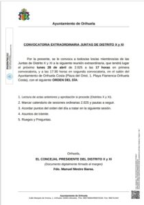 Orden del dia Junta de Distrito 28A